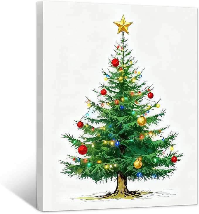 Framed Christmas Pictures Wall Decor,Vintage Pine Tree Prints,Winter Christmas Canvas Wall Art Decoration for Bedroom Bathroom Living Room Rustic Xmas Holiday Gifts (Christmas Tree 7, 12'' X 16'')