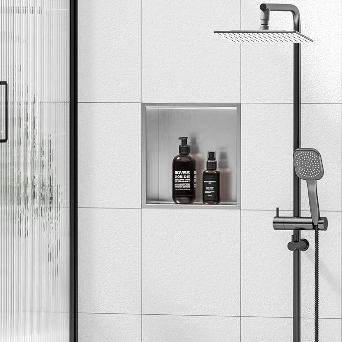 Stainless Steel Shower Niche 12" X 12", No Tile Needed Wall Niche, Recessed Shower Shelf for Bathroom Storage, Brushed Nickel