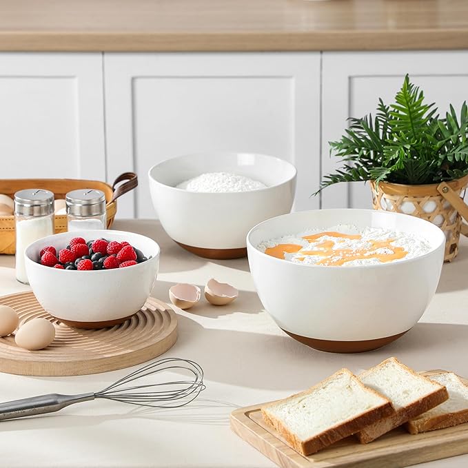 MALACASA Ceramic Mixing Bowls, Large Serving Bowls for Mixing, Cooking, Prepping, Baking, Salad, Soup, Pasta, Nesting Bowls Set of 3, 4.38/2.5/1.44 Qt, Oven, Microwave and Dishwasher Safe, Series TARA