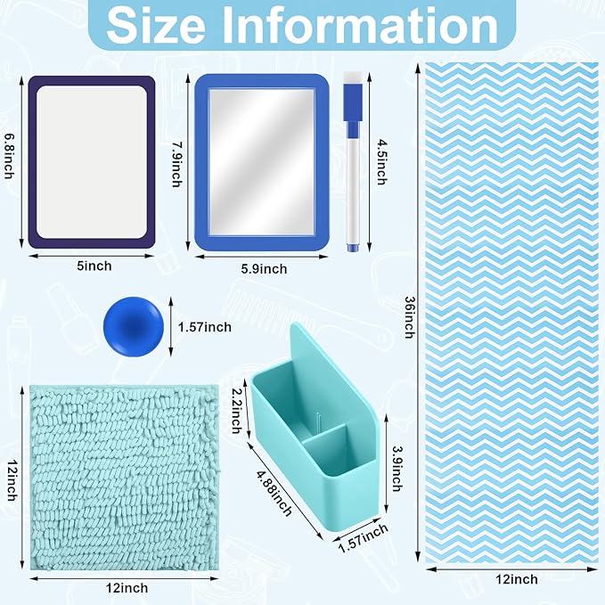 Yulejo Locker Accessories Kit Back to School Essentials Include Magnetic Wallpaper Mirror Locker Carpet Whiteboard Dry Erase Marker and Locker Organizer Supplies Girls School Office (Blue Series)