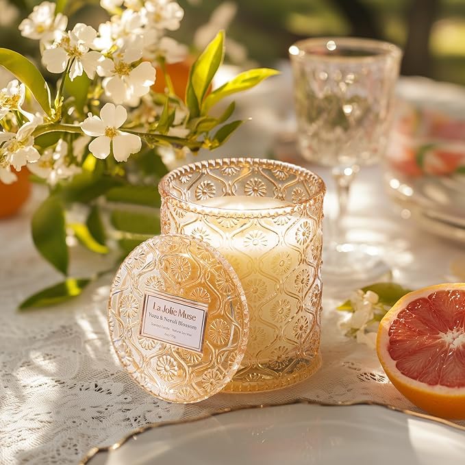 LA JOLIE MUSE Yuzu & Neroli Blossom Scented Candles, Citrus Candles for Home Scented, Natural Soy Wax Candle, Candles Gifts for Women, 6 oz 40 Hours Burn
