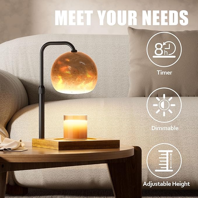 Candle Warmer Lamp With Timer, Adjustable Height Dimmable for Bedroom, Wax Lamp for Scented Candles With Marble, 2 Bulbs House Warming Gifts for Mom (Ball)