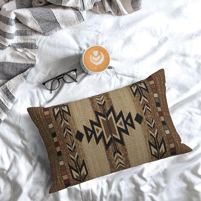 Boho Brown Carpet Throw Pillow Covers 12x20 Inch Set of 2, Rustic Tribal Decorative Throw Pillow Covers Antique Brown Linen Outdoor Cushion Cover for Sofa Couch Farmhouse Room Decor