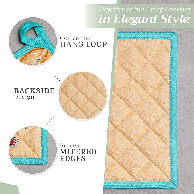 Maison d' Hermine Pot Holders 100% Cotton Heat Resistant Potholders 8" x 8" Hot Pads with Loop BBQ, Cooking, Baking, Grilling, Kitchen, Handling Hot Pans Spring/Summer (Pack of 1, Luxury Loft – Peach)