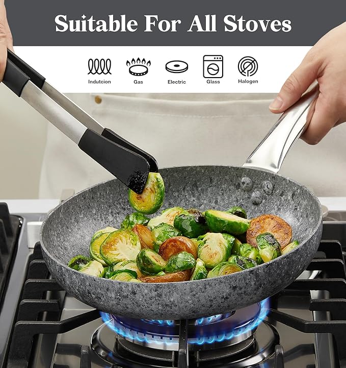 KOCH SYSTEME CS Frying Pan with Lid, 8 Inch Frying Pan with Nonstick Granite Coatings, APEO & PFOA-Free Small Frying Pan with Lid, 8" Granite Skillet with Lid, Nonstick Frying Pan, Oven Safe