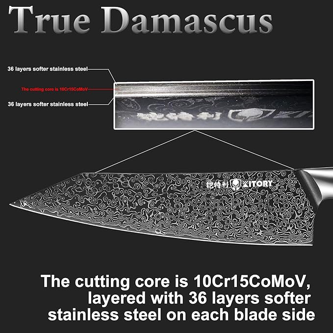 73-layers Damascus Kiritsuke Chef`s Kitchen Knife 8.5'', Japanese Style Blade with 10Cr15CoMoV super steel cutting core, Full Tang Sandalwood Handle, w/t Gift Box
