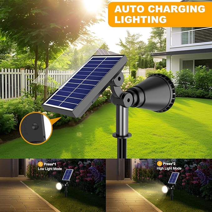 Solar Spotlight Outdoor Waterproof, 36 LED Outdoor Solar Lights with 2200mAh, 2-in-1 Wall or Ground Solar Flood Lights for Yard, Garden, Pathway, Auto On/Off Landscape Lighting- 4 Pack (Warm White)