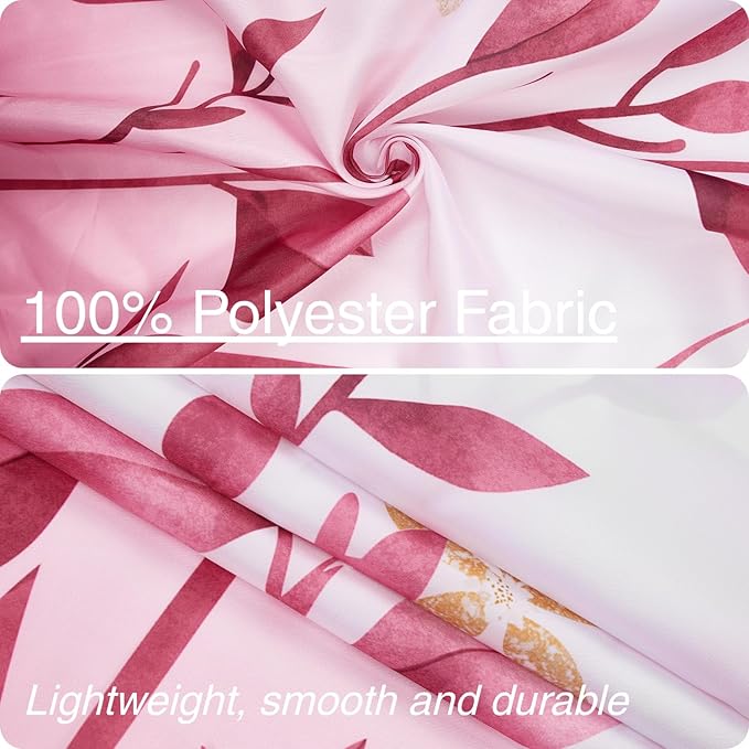 Eucalyptus Shower Curtain, Ombre Floral Leaves Plant Washable Fabric Bath Decor with 12 Hooks 72x72 inches, Pink