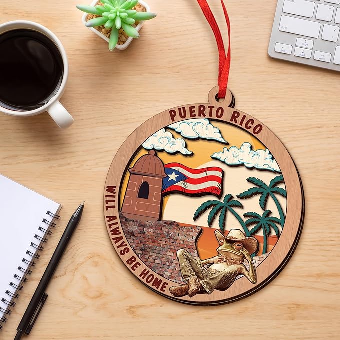 FLAGWIX Christmas Puerto Rico Gifts for Women Men - Wooden Ornaments 2025 for Tree Decorations - Puerto Rico Christmas Ornament for Home Decor, House Warming Gifts New Home, Friend Gift Ideas