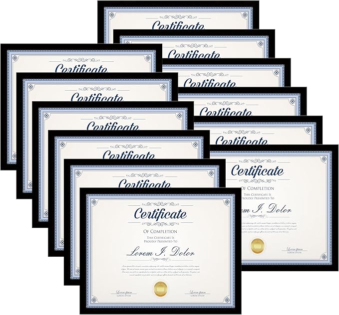 8.5x11 Picture Frame Set of 12,Black 8.5x11 Photo Frames Bulk for Document Certificate Award Diploma, Wall Hanging or Tabletop Display