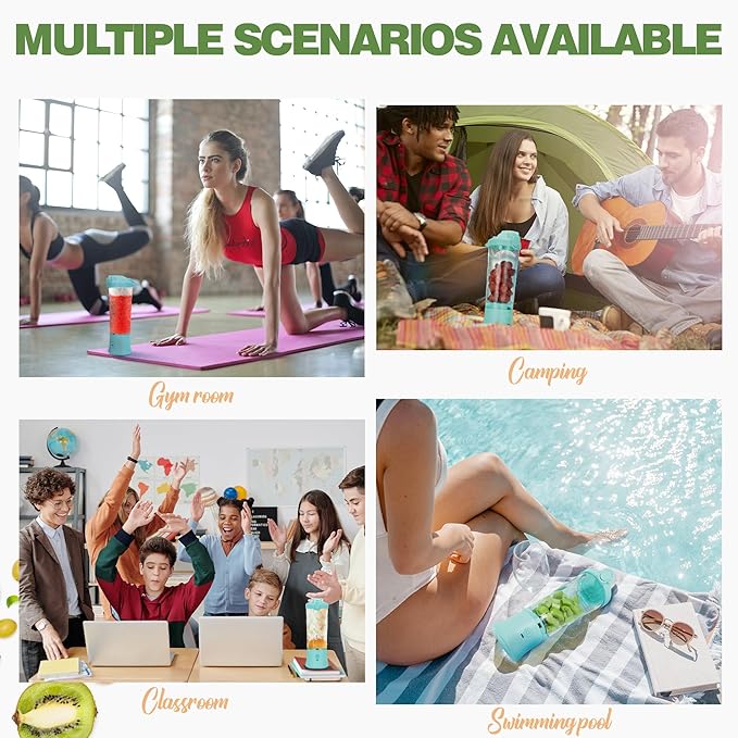 Mint Blue Portable Blender - 270W USB Rechargeable, Waterproof, 20 oz BPA Free Cup & Travel Lid for Shakes & Smoothies