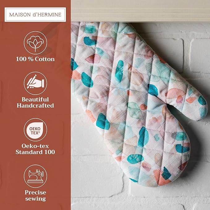 Maison d' Hermine Oven Gloves 100% Cotton Oven Mitt 7" x 13" with Loop Heat Resistant, BBQ, Cooking Gloves, Baking, Grilling, Kitchen, Handling Hot Pans Spring/Summer (Pack of 1, Summer Picnic)