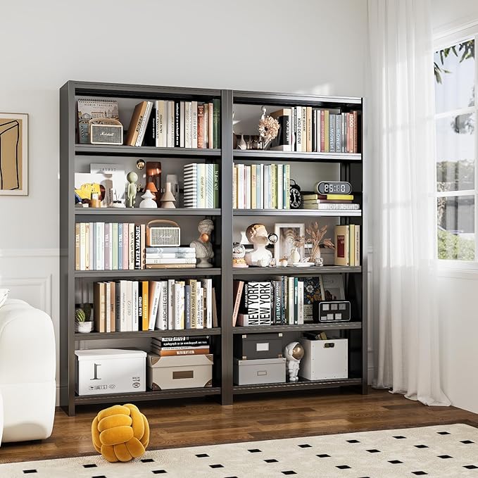 69.3" Tall Bookcase, Metal Bookshelf, Black 5-Tier Bookshelves and Bookcases, Heavy Duty Industrial Storage Shelves for Living Room, Office, Study, Home Library & Kitchen