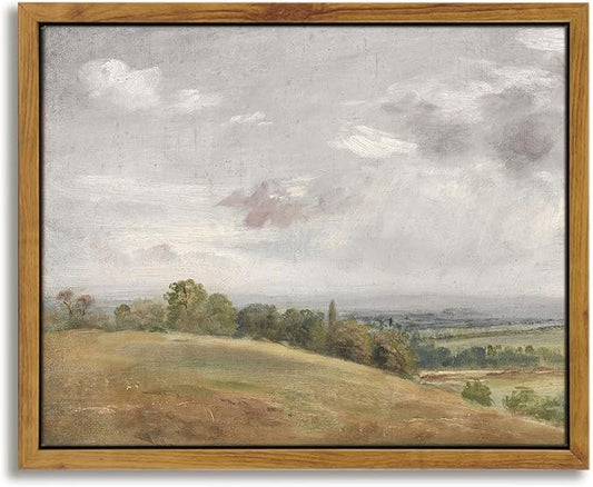 InSimSea Framed Canvas Wall Art Vintage Decor, White Clouds over Vast Grassland Classical Paintings Canvas Prints, Rustic Wall Decor for Bedroom Living Room Office, 8"x10"