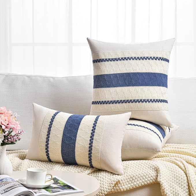 Fancy Homi Set of 2 Dusty Blue Vintage Decorative Throw Pillow Covers 18x18 Inch for Couch Bed Sofa Chair Bedroom, Rustic Retro Square Cushion Case, Modern Farmhouse Boho Living Room Decor Indoors