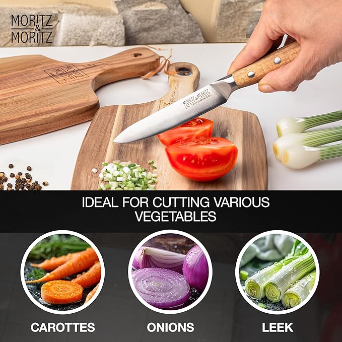 Professional Kitchen Knife 5 inches - All-Purpose Chef's Knife for Meat, Vegetables & More - Cooks Knife with Ergonomic Acacia Wood Handle - German Knife Steel