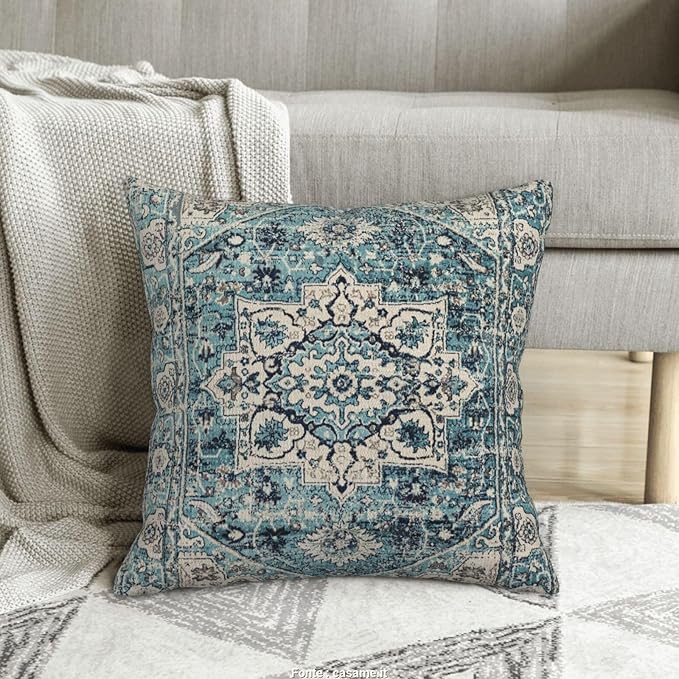 Boho Pillow Covers 18X18 Inch Set of 2 Bohemian Vintage Throw Pillow Covers Blue Carpet Pattern Cushion Cases Farmhouse Decorative Outdoor Pillow Covers for Couch Home Sofa Living Room
