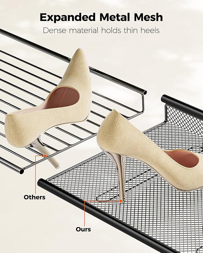 Pipishell 5-Tier Shoe Rack for Entryway and Small Spaces with Wooden Top & Metal Frames, Shoe Storage Organizer with Adjustable Storage Shelves, PISRB4