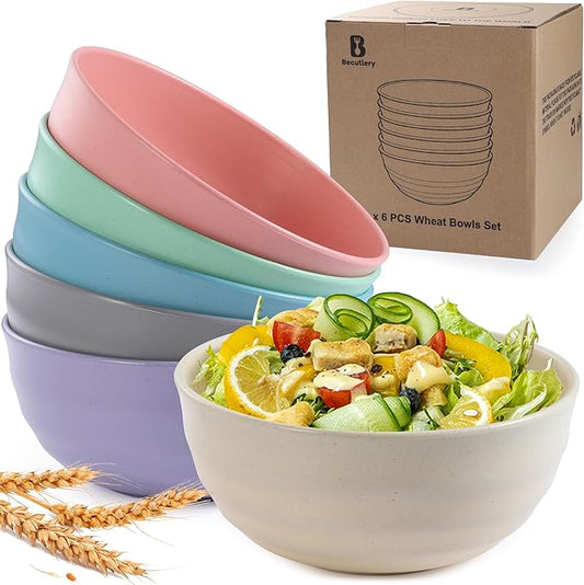 6PCS 60 Oz Wheat Straw Bowls, Must-have for Kitchen, Heat and Cold Resistant&Microwave and Dishwasher Safe Colorful Wheat Straw Bowls Series, Meeting Diverse Needs of Dorm, Apartment and Home