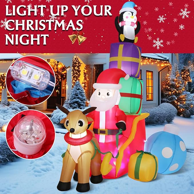 Christmas Inflatable Outdoor Decoration Santa Claus Inflatable with Colorful LED Lights, Blow up Santa Christmas Decorations for Holiday Xmas Yard Patio Lawn