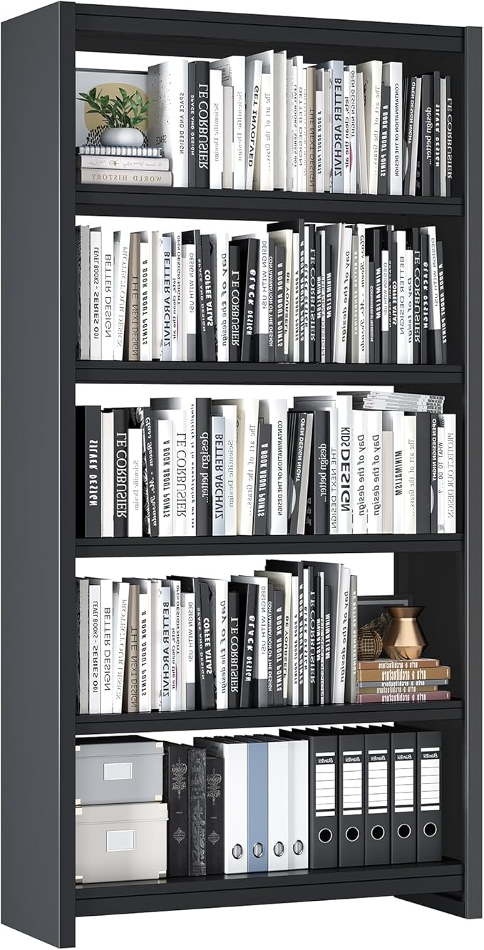 69" Metal Bookshelf,5 Tier Library Bookcase,Bedroom Bookshelves and Bookcases,Tall Book Case/Shelves for Living Room,Office,Black Large Bearing Book Shelf