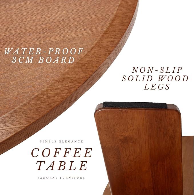 Modern Wood Coffee Table Small Desk Farmhouse Round Coffee Table Floor Table Couch Table Easy Assembly for Living Room/Office/Reception/Sofa Couch End, Walnut