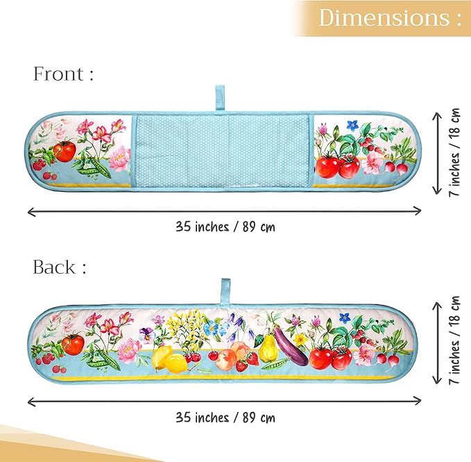 Maison d' Hermine Double Oven Mitts 100% Cotton 7"x35" Double Oven Mitt Heat Resistant BBQ Cooking Gloves with Loop, Baking, Grilling, Home, Kitchen, Handling Hot Pans Spring Summer (Giverny)