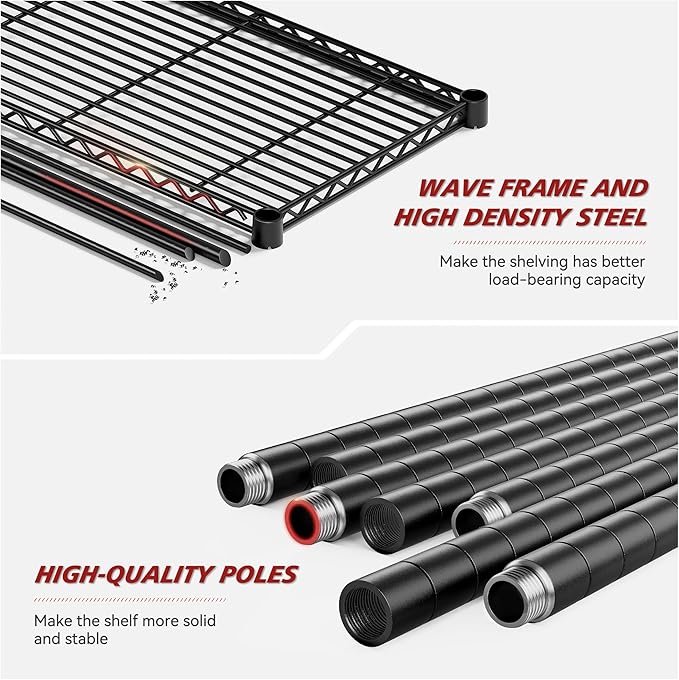 REIBII 72’’H Wire Shelving, 6 Tier Metal Shelving Units and Storage Shelves, Adjustable Garage Shelving for Storage Heavy Duty Shelving for Pantry Shelf Kitchen Garage, 24’’W X18’’D X72’’H