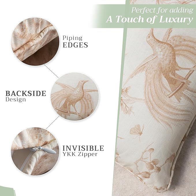 Maison d' Hermine Decorative Pillow Covers 18 x 18 Inch Square 100% Cotton Throw pillow Covers with invisible Zipper Cushion Case for Living Room Couch, Chair, Sofas, Bedroom, Home (Paradise - Almond)