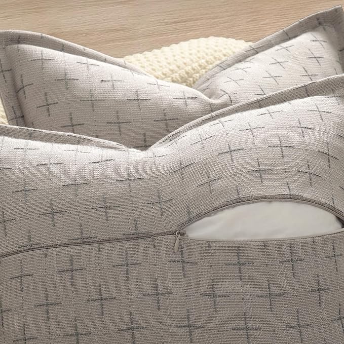 Pillow Covers 24x24 Set of 2 Soft Polyester Textured Pillow Covers with Stylish Flange Edge Cozy Farmhouse Throw Pillows for Couch Bed Sofa Living Room