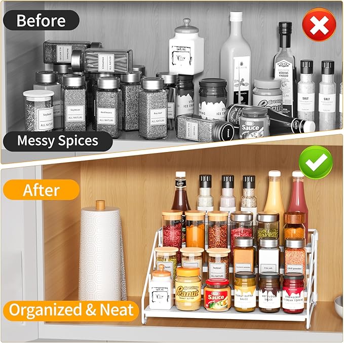 RCHYFEED Spice Rack Organizer for Cabinet, 4 Tier Spice Organization for Cabinet Depth Adjustable,Tierd Spice Rack Seasoning Organizer for Kitchen Countertop Pantry, Metal(1 Pack)