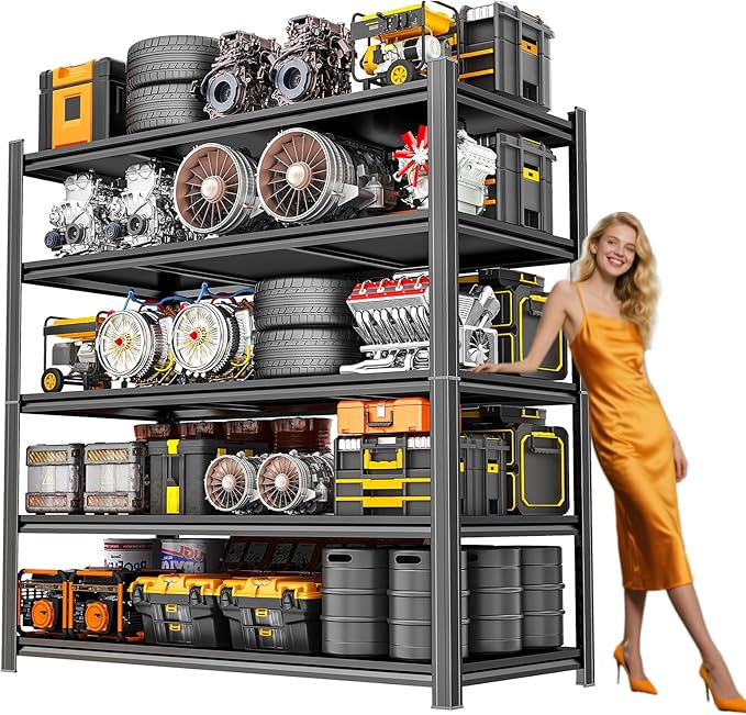 5-Tier Heavy Duty Garage Shelving Unit – 3000 lbs Adjustable Metal Storage Rack, Tool-Free Assembly, Rustproof Steel Organizer for Basement, Pantry, Warehouse, 71" H x45 W x 17.7" D