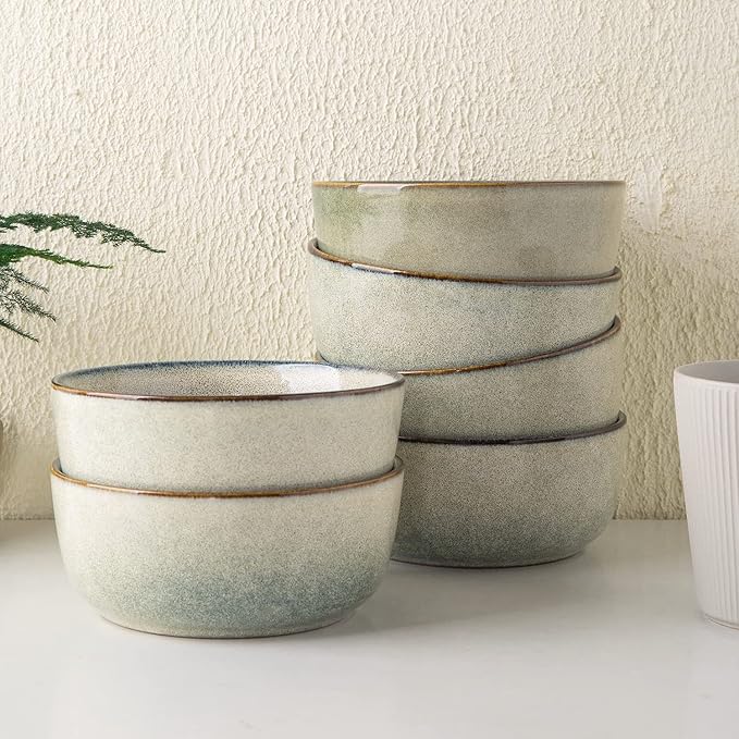 AmorArc Cereal Bowls Set of 6 for Kitchen, 26oz Stoneware Soup Bowls Set for Cereal Soup, Modern Kitchen Bowls for Meal, Dishwasher &Microwave Safe, Reactive Glaze