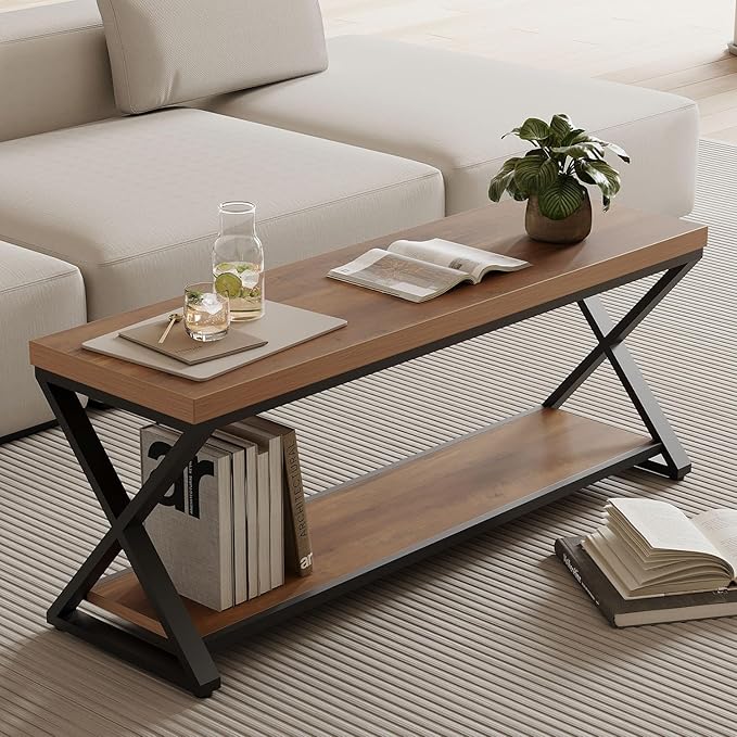 IBF Wood Entryway Bench, Wooden and Metal Bedroom Indoor Bench, Industrial Shoe Bench with Storage and Seating, Farmhouse Entry Bench for Foyer Entrance Hallway Living Dining Room, Rustic Oak, 47 Inch