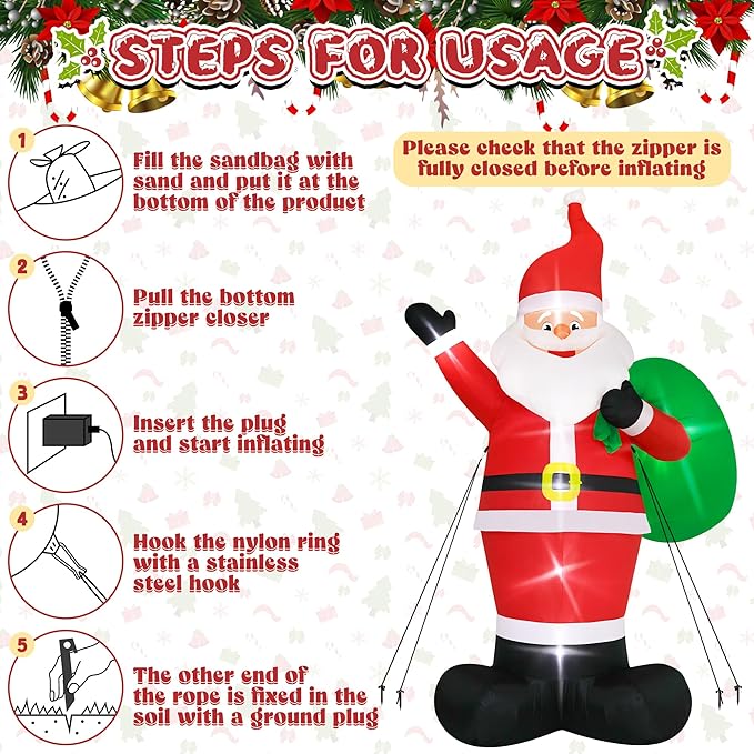 18FT Christmas Inflatable Santa with Gift Bag, Extra Large Outdoor Christmas Decorations with LED Lights, Waterproof Santa Claus Blow Up for Yard, Garden, Holiday Party (18H x 13W x 6D ft)