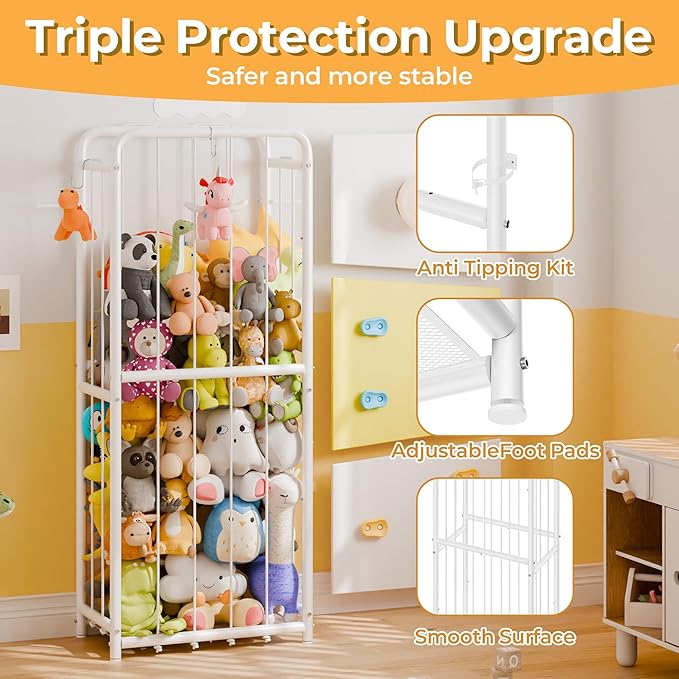GRANNY SAYS Stuffed Animal Storage Tube, Large Stuffed Animal Holder with Elastic Band and Hooks, Metal Stuff Animal Organizer for Plushies Storage, Kids Toy Storage Organizer for Bedroom Playroom