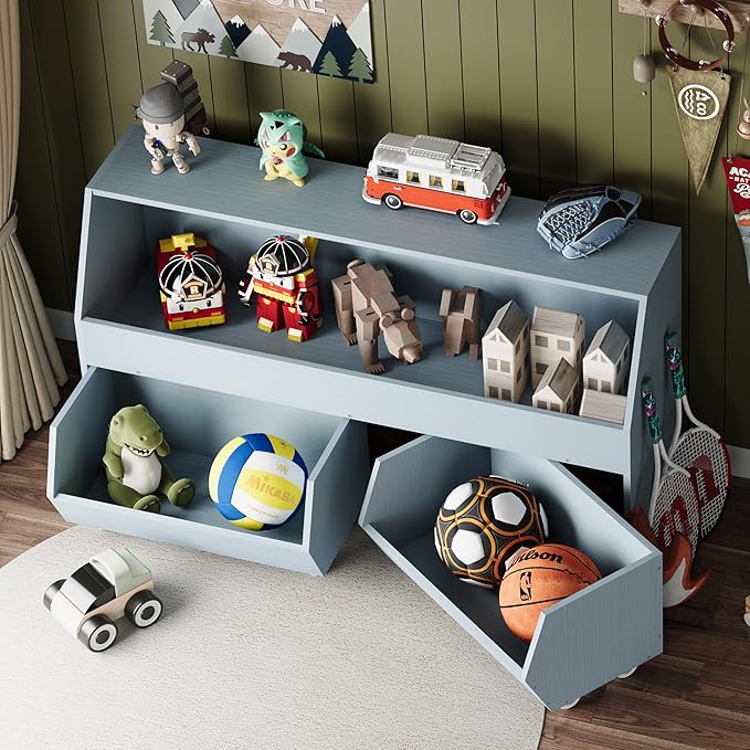 Toy Storage and Organizer for Kid, Boys and Girls Muti-Functional Bookcase and Storage Bin with Moveable Drawers, Children Toddler Storage Carbinet for Playroom, Bedroom, Nursery Sky Blue