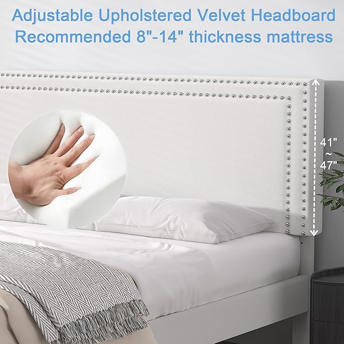 VECELO Full Size Platform Bed Frame with Height Adjustable Upholstered Headboard, Modern Mattress Foundation,Strong Wood Slat Support, No Box Spring Needed, Easy Assembly