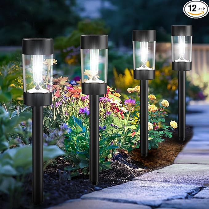 Solar Lights Outdoor, 12 Pack Waterproof Solar Landscape Lighting for Pathway Garden Yard Path Walkway Driveway Lawn Patio Outside Decor, Cool White