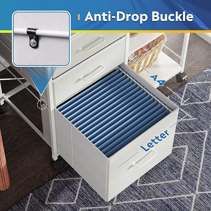 DEVAISE 3 Drawer Mobile File Cabinet, Rolling Printer Stand with Open Storage Shelf, Fabric Lateral Filing Cabinet fits A4 or Letter Size for Home Office, White