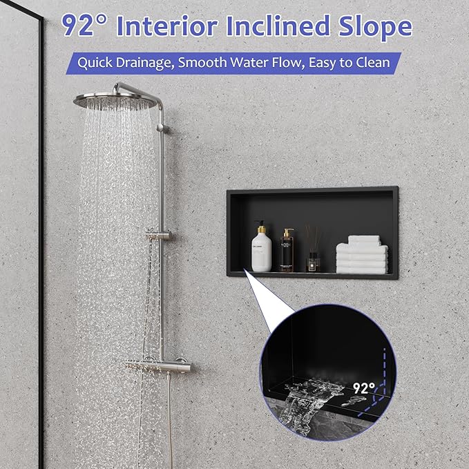 Shower Niche, 24" X 12"(Inner Size 22.6"X11") No Tile Needed Bathroom Niche for Shower Wall, Black Stainless Steel Shower Niche Insert for Bathroom, Recessed Wall Niche Shelf