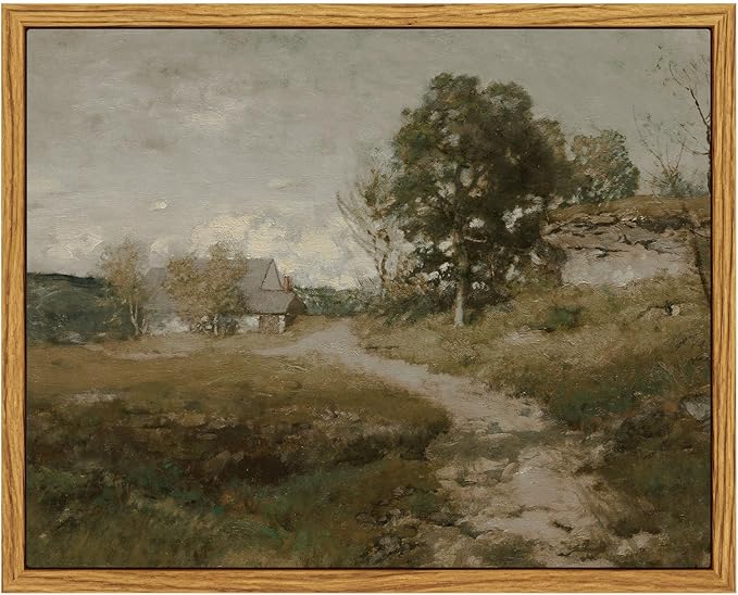 InSimSea Framed Canvas Wall Art, Vintage Outskirts Painting Prints for Farmhouse & Bedroom Decor, Small Bathroom Wall Art, 8"x10"