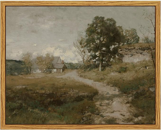 InSimSea Framed Canvas Wall Art, Vintage Outskirts Painting Prints for Farmhouse & Bedroom Decor, Small Bathroom Wall Art, 8"x10"