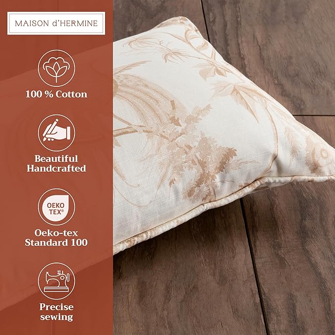 Maison d' Hermine Decorative Pillow Covers 12x20 Inch Rectangle 100% Cotton Throw Pillow Covers with Invisible Zipper for Living Room Couch, Chair, Sofas, Bedroom, Home (Paradise - Almond)