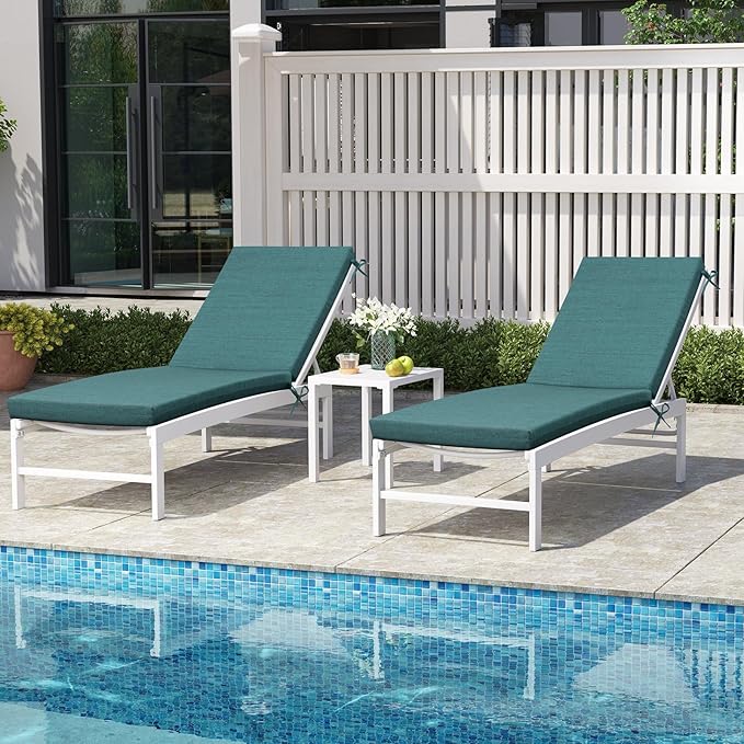Crestlive Products Chaise Lounge Cushions Outdoor Set of 2, Lounge Chair Cushions for Patio Furniture, Waterproof Lounger Cushions for Pool, Deck, Lawn, 72''L x 21''W x 3''T, Malachite