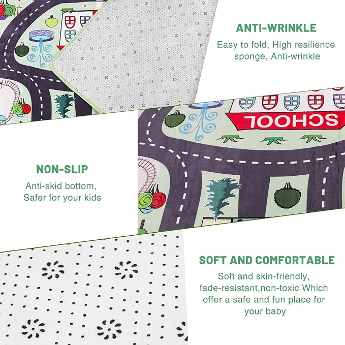 Kids Playmat Car Rug, Kids Play Rugs Town City Road Map Rug, Large Educational Car Mat, Boys Track Play Mat, Kid Rugs for Playroom Bedroom Living Room (Style 2, 78.7X 59 INCH)