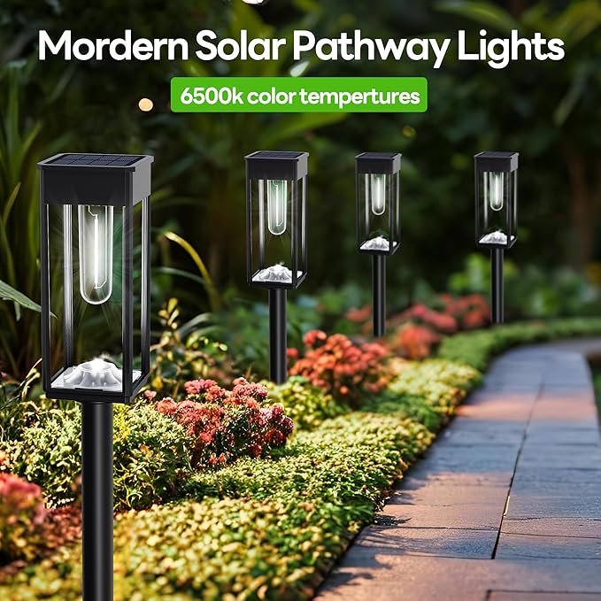 Solar Pathway Lights Outdoor IP65 Waterproof, 6 Pack 6500K LED Auto On/Off Walkway Landscape Light for Yard Lawn Garden Patio Driveway Outside Decor, Cool White