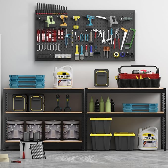 PrimeZone 48" x 24" x 72" Heavy Duty 5 Tier Adjustable Garage Storage Shelving, Metal Utility Rack Shelf Unit for Warehouse Pantry Closet Kitchen, Black, 6 Pack