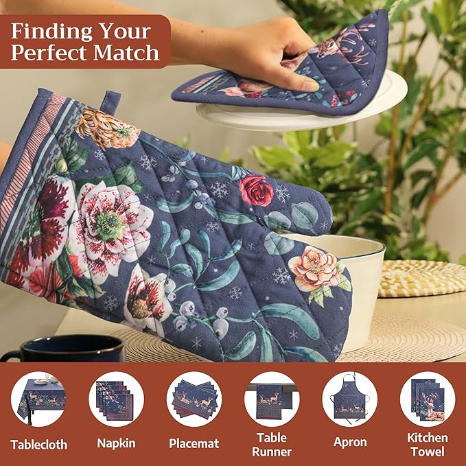 Maison d' Hermine Pot Holders 100% Cotton Heat Resistant Potholders 8" x 8" Hot Pads with Loop for Thanksgiving Christmas Decorations BBQ Cooking Baking Handling Hot Pans (Pack of 1, Christmas Joy)