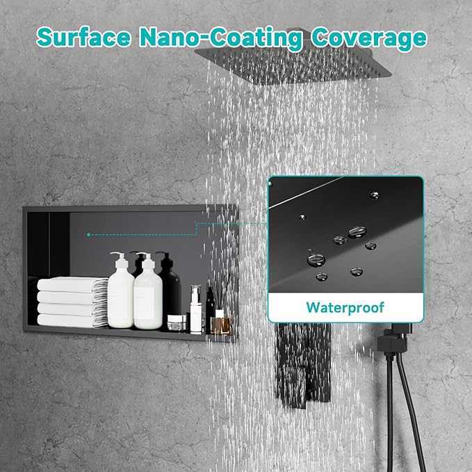 Stainless Steel 12"x24" Shower Niche - No Tile Needed Recessed Wall Niche Waterproof for Walk in Shower Bathroom Storage, Black